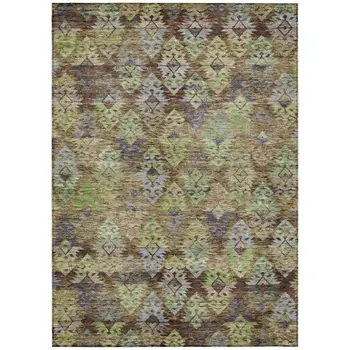3' X 5' Brown Green And Blue Aztec Washable Indoor Outdoor Area Rug