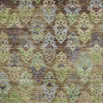 5' X 8' Brown Green And Blue Aztec Washable Indoor Outdoor Area Rug