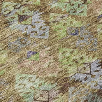 5' X 8' Brown Green And Blue Aztec Washable Indoor Outdoor Area Rug