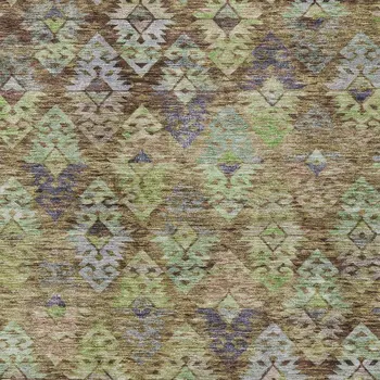 8' X 10' Brown Green And Blue Aztec Washable Indoor Outdoor Area Rug