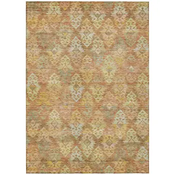 3' X 5' Copper Beige And Gold Aztec Washable Indoor Outdoor Area Rug