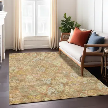 3' X 5' Copper Beige And Gold Aztec Washable Indoor Outdoor Area Rug