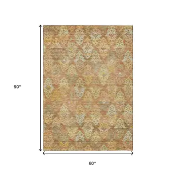 5' X 8' Copper Beige And Gold Aztec Washable Indoor Outdoor Area Rug