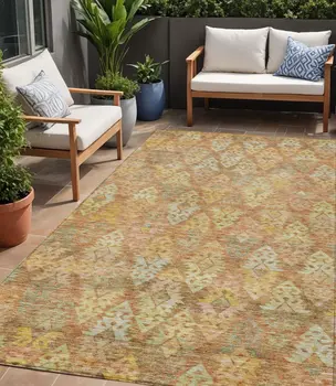 5' X 8' Copper Beige And Gold Aztec Washable Indoor Outdoor Area Rug