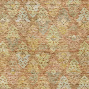 5' X 8' Copper Beige And Gold Aztec Washable Indoor Outdoor Area Rug
