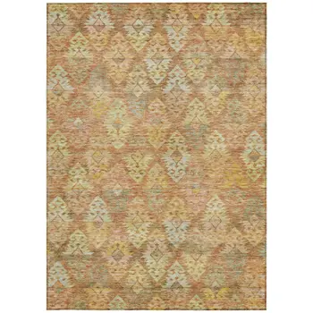 8' X 10' Copper Beige And Gold Aztec Washable Indoor Outdoor Area Rug