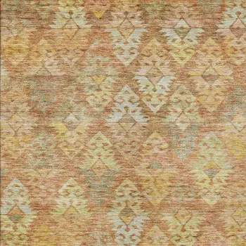 8' X 10' Copper Beige And Gold Aztec Washable Indoor Outdoor Area Rug