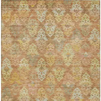 10' X 14' Copper Beige And Gold Aztec Washable Indoor Outdoor Area Rug