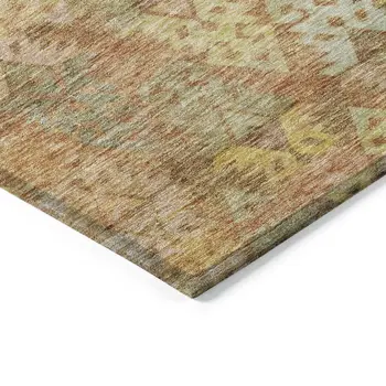 10' X 14' Copper Beige And Gold Aztec Washable Indoor Outdoor Area Rug