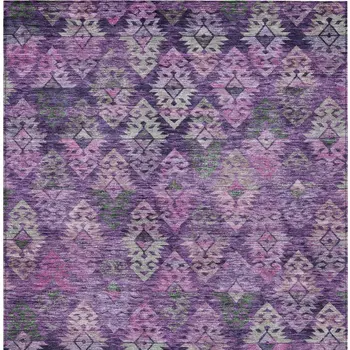 5' X 8' Eggplant Plum And Lavender Aztec Washable Indoor Outdoor Area Rug