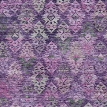5' X 8' Eggplant Plum And Lavender Aztec Washable Indoor Outdoor Area Rug
