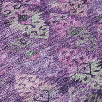 8' Eggplant Plum And Lavender Round Aztec Washable Indoor Outdoor Area Rug