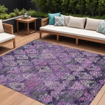 8' X 10' Eggplant Plum And Lavender Aztec Washable Indoor Outdoor Area Rug