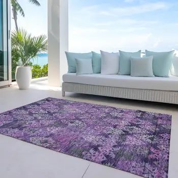 8' X 10' Eggplant Plum And Lavender Aztec Washable Indoor Outdoor Area Rug