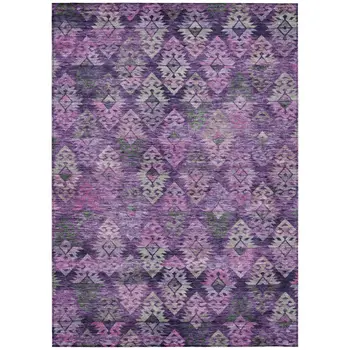 8' X 10' Eggplant Plum And Lavender Aztec Washable Indoor Outdoor Area Rug