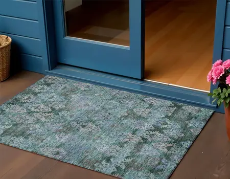 3' X 5' Emerald Green And Gray Aztec Washable Indoor Outdoor Area Rug