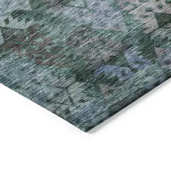 3' X 5' Emerald Green And Gray Aztec Washable Indoor Outdoor Area Rug