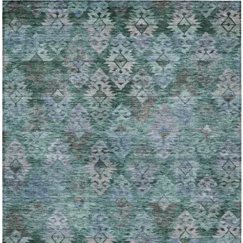 3' X 5' Emerald Green And Gray Aztec Washable Indoor Outdoor Area Rug