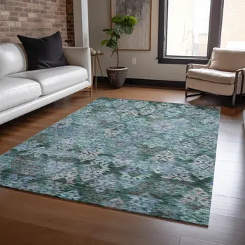 3' X 5' Emerald Green And Gray Aztec Washable Indoor Outdoor Area Rug