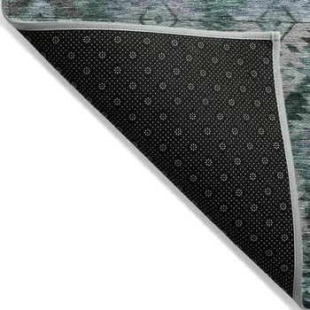 8' X 10' Emerald Green And Gray Aztec Washable Indoor Outdoor Area Rug