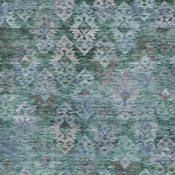 9' X 12' Emerald Green And Gray Aztec Washable Indoor Outdoor Area Rug