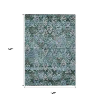 10' X 14' Emerald Green And Gray Aztec Washable Indoor Outdoor Area Rug