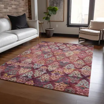 3' X 5' Rust Gold And Blush Aztec Washable Indoor Outdoor Area Rug