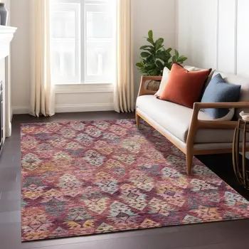 3' X 5' Rust Gold And Blush Aztec Washable Indoor Outdoor Area Rug