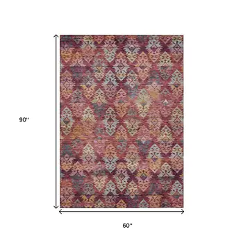 5' X 8' Rust Gold And Blush Aztec Washable Indoor Outdoor Area Rug