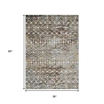 3' X 5' Brown And Beige Argyle Washable Indoor Outdoor Area Rug