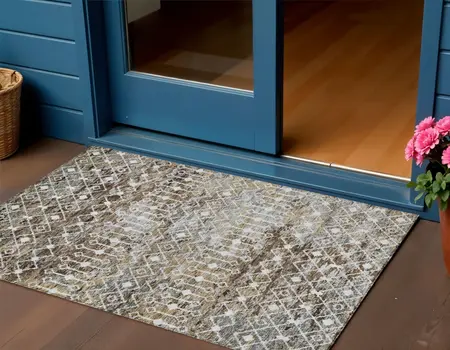 3' X 5' Brown And Beige Argyle Washable Indoor Outdoor Area Rug