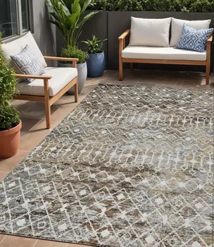 5' X 8' Brown And Beige Argyle Washable Indoor Outdoor Area Rug
