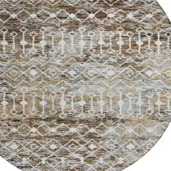 8' Brown And Beige Round Argyle Washable Indoor Outdoor Area Rug