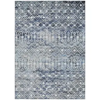 3' X 5' Blue And Silver Argyle Washable Indoor Outdoor Area Rug