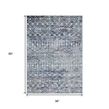 3' X 5' Blue And Silver Argyle Washable Indoor Outdoor Area Rug
