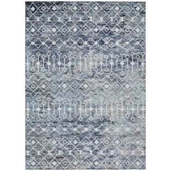 3' X 5' Blue And Silver Argyle Washable Indoor Outdoor Area Rug