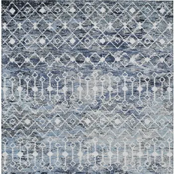 3' X 5' Blue And Silver Argyle Washable Indoor Outdoor Area Rug