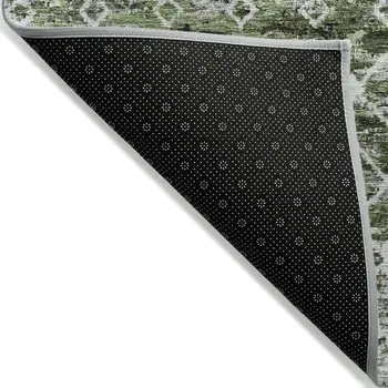 5' X 8' Olive Green And Ivory Argyle Washable Indoor Outdoor Area Rug