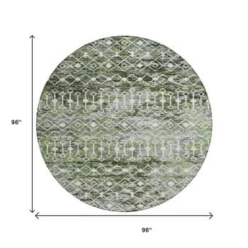 8' Olive Green And Ivory Round Argyle Washable Indoor Outdoor Area Rug