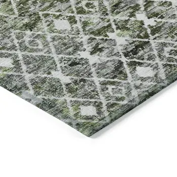 8' X 10' Olive Green And Ivory Argyle Washable Indoor Outdoor Area Rug