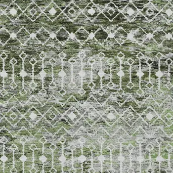 8' X 10' Olive Green And Ivory Argyle Washable Indoor Outdoor Area Rug