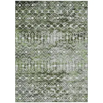 9' X 12' Olive Green And Ivory Argyle Washable Indoor Outdoor Area Rug