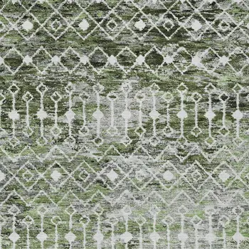 9' X 12' Olive Green And Ivory Argyle Washable Indoor Outdoor Area Rug