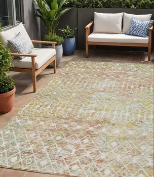 5' X 8' Peach And Ivory Argyle Washable Indoor Outdoor Area Rug