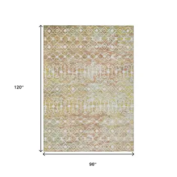 8' X 10' Peach And Ivory Argyle Washable Indoor Outdoor Area Rug
