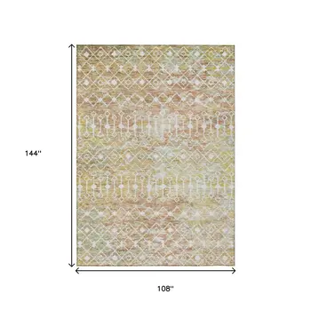 9' X 12' Peach And Ivory Argyle Washable Indoor Outdoor Area Rug
