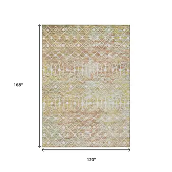 10' X 14' Peach And Ivory Argyle Washable Indoor Outdoor Area Rug