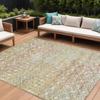 10' X 14' Peach And Ivory Argyle Washable Indoor Outdoor Area Rug