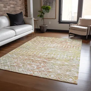 10' X 14' Peach And Ivory Argyle Washable Indoor Outdoor Area Rug