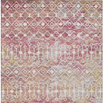 9' X 12' Pink And Ivory Argyle Washable Indoor Outdoor Area Rug